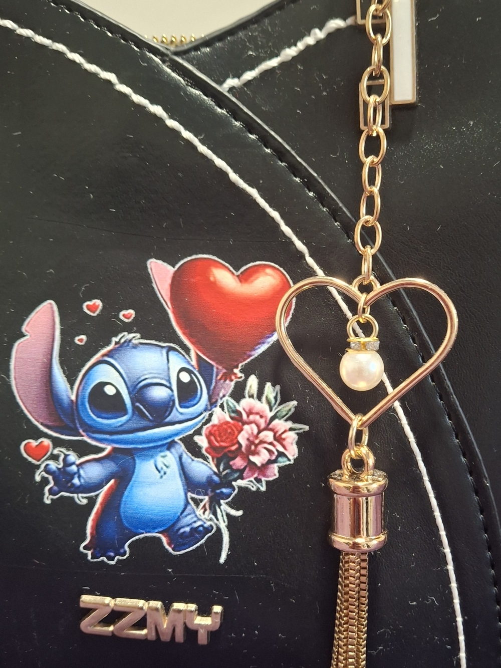 Black Women’s Bag with Stitch Character and Charm - Picture 5 of 9